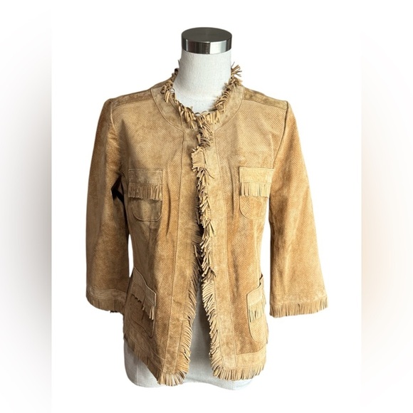 Chicos Lexi Fringe Suede Leather Jacket Saddle Tan NWT Size small - Picture 8 of 8